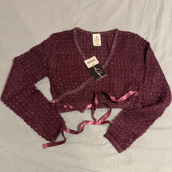 Wrap Knit Ballet Crop Sweater Top Pink Barbie Purple Sheer Blouse Kawaii Pastel - Picture 11 of 17